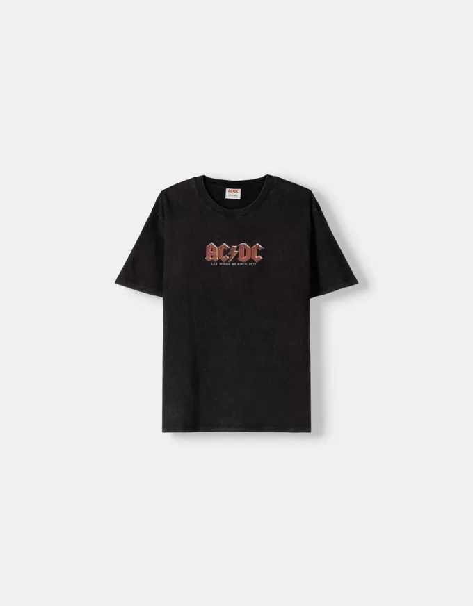 T-shirt con stampa AC/DC a maniche corte sbiadita