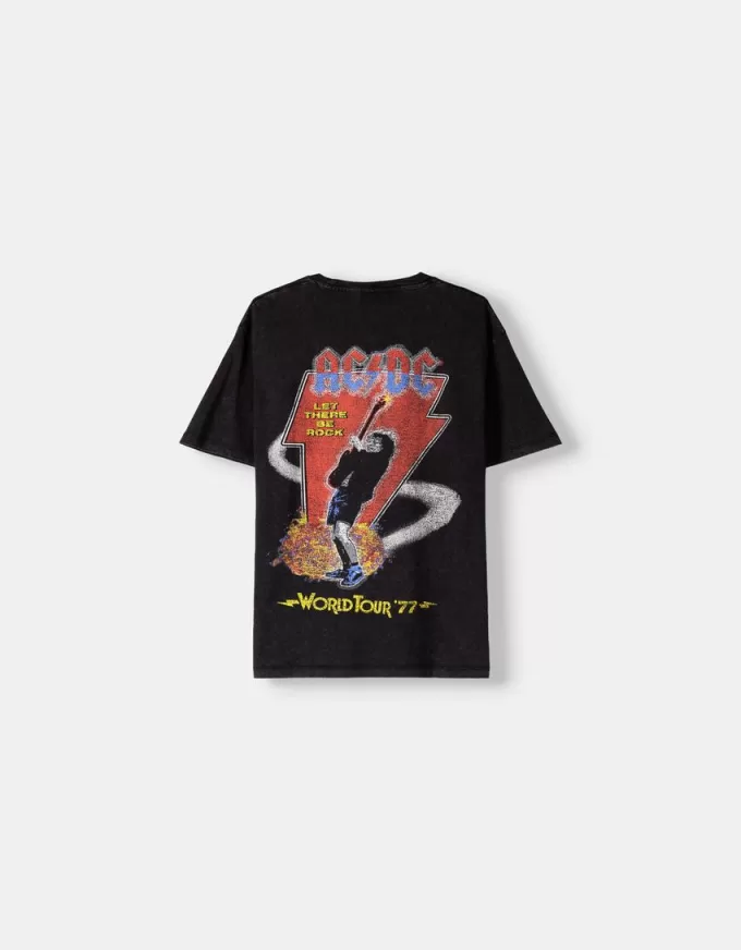 T-shirt con stampa AC/DC a maniche corte sbiadita