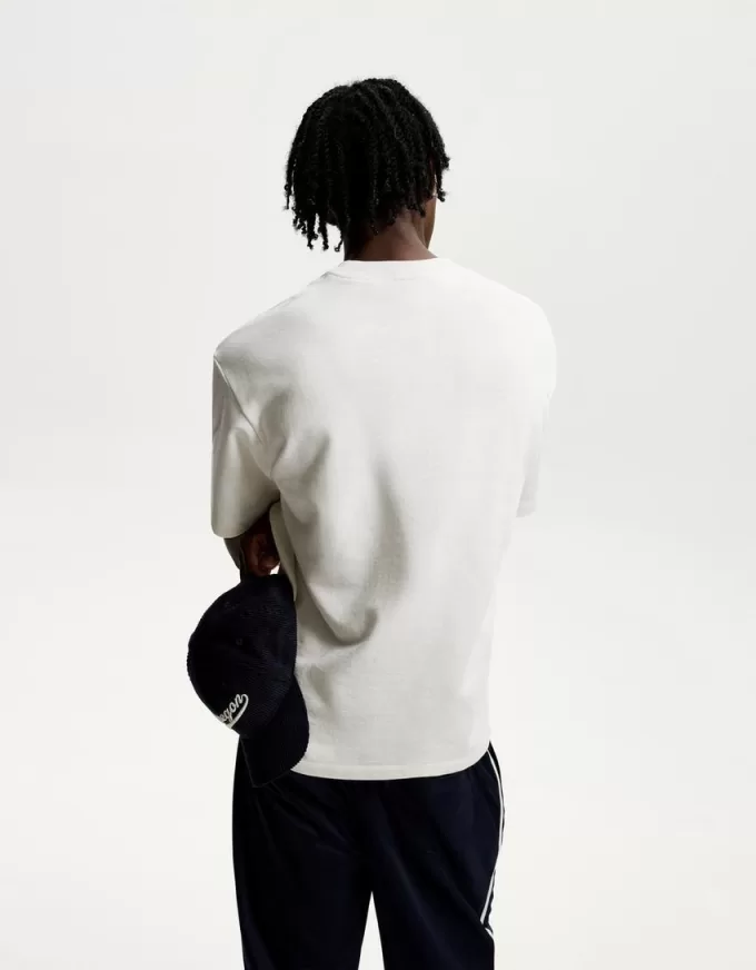 T-shirt con stampa sportiva in materiale felpato a maniche corte