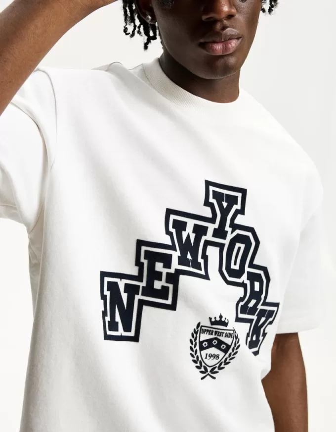 T-shirt con stampa sportiva in materiale felpato a maniche corte