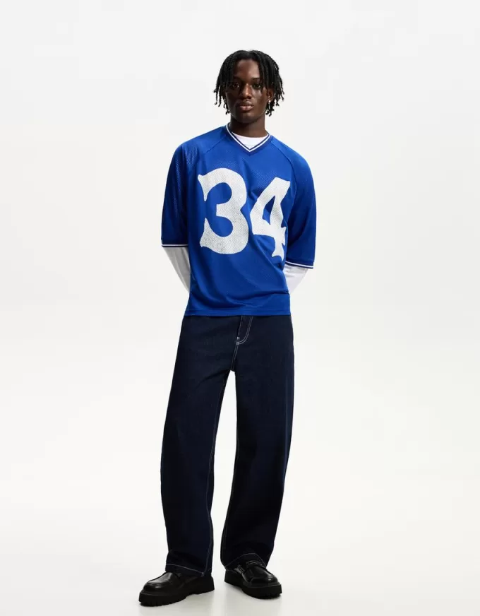 T-shirt con stampa sportiva in rete a maniche corte