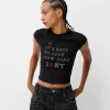 T-shirt cropped a manica corta con stampa