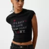 T-shirt cropped a manica corta con stampa