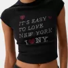 T-shirt cropped a manica corta con stampa
