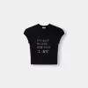 T-shirt cropped a manica corta con stampa