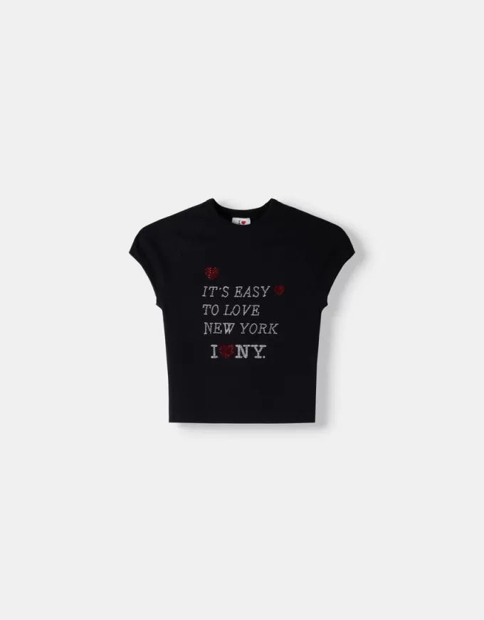 T-shirt cropped a manica corta con stampa