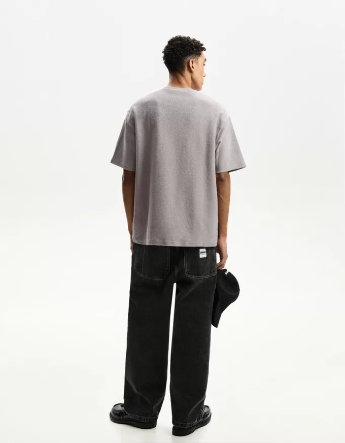 T-shirt in peluche stampata a maniche corte