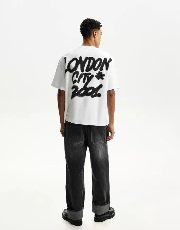 T-shirt in peluche stampata a maniche corte