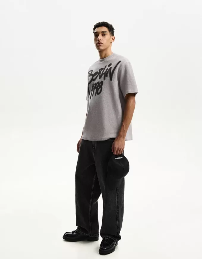 T-shirt in peluche stampata a maniche corte