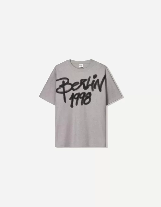 T-shirt in peluche stampata a maniche corte