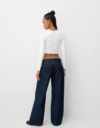 T-shirt in poliammide a maniche lunghe con arricciatura