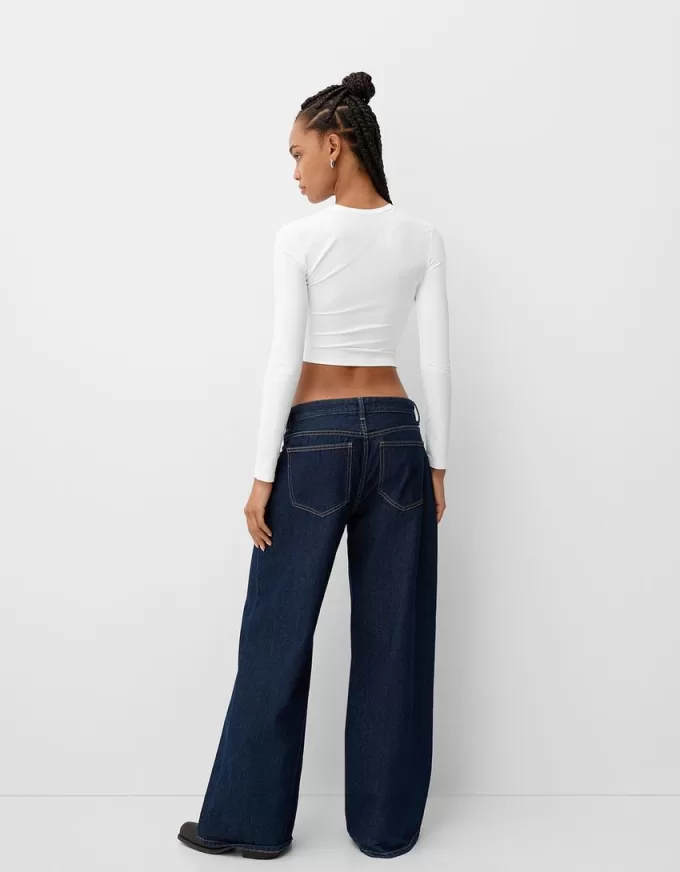 T-shirt in poliammide a maniche lunghe con arricciatura