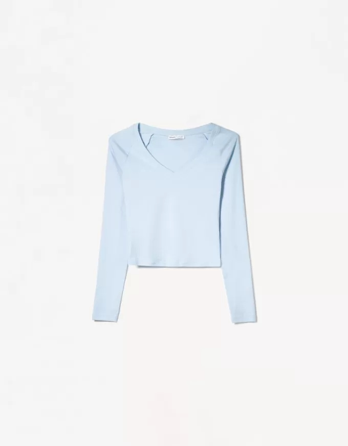 T-shirt manica lunga con scollo a V