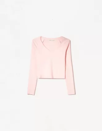 T-shirt manica lunga con scollo a V