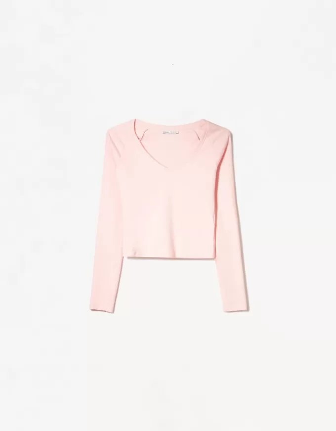 T-shirt manica lunga con scollo a V