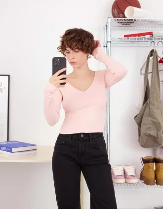 T-shirt manica lunga con scollo a V