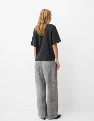 T-shirt oversize a maniche corte con strass