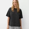 T-shirt oversize a maniche corte con strass
