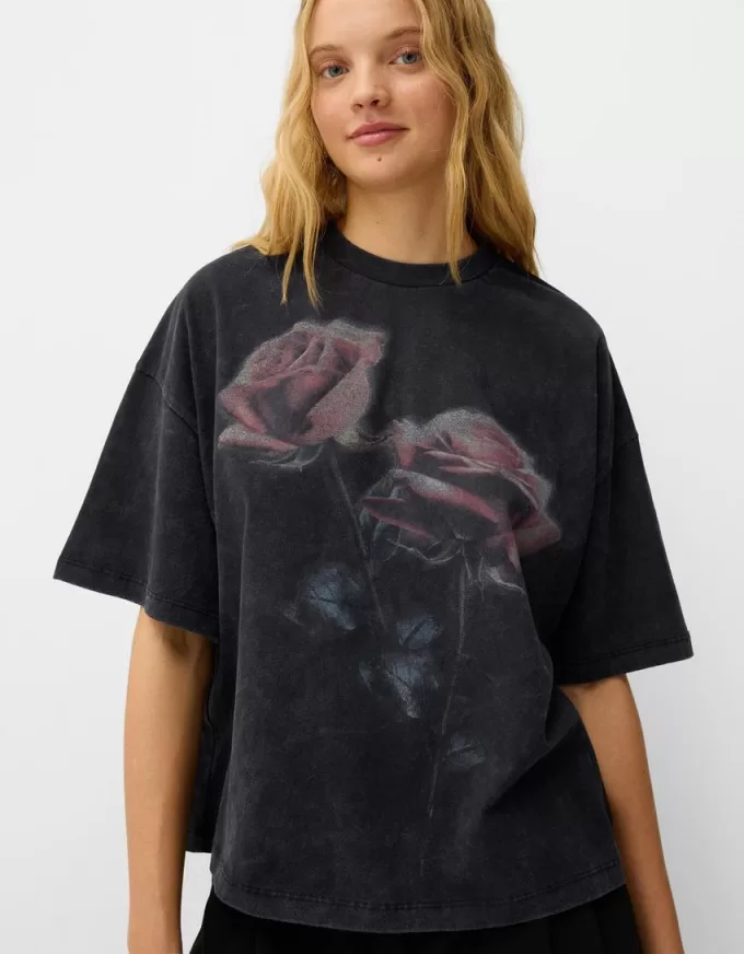 T-shirt oversize stampata a maniche corte