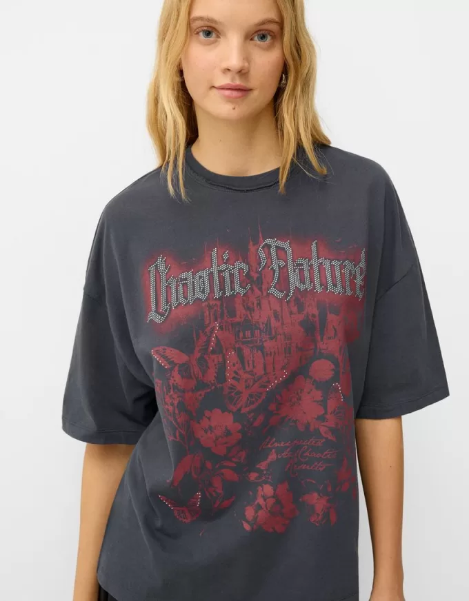 T-shirt oversize stampata a maniche corte