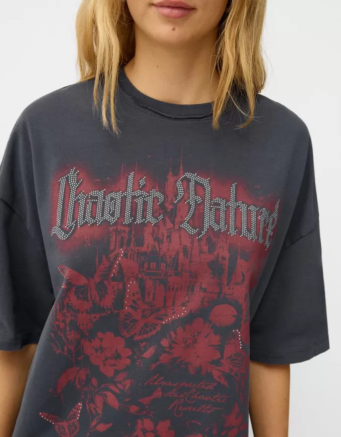 T-shirt oversize stampata a maniche corte