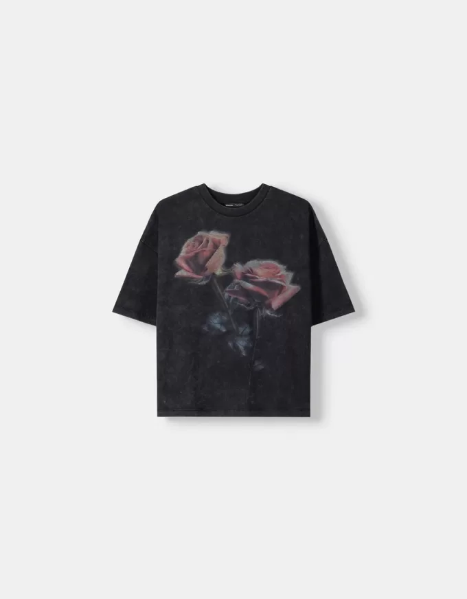 T-shirt oversize stampata a maniche corte