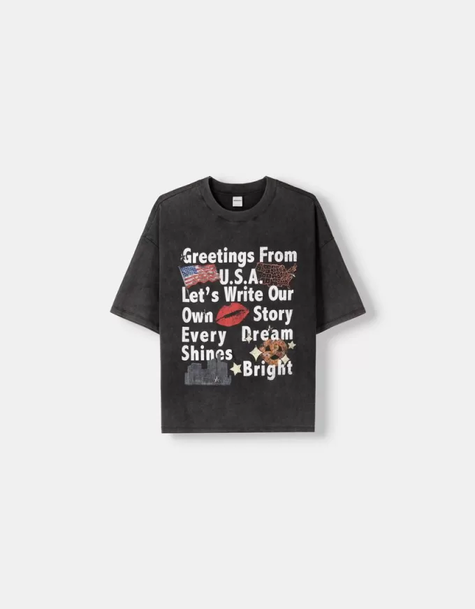 T-shirt oversize stampata a maniche corte