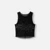 T-shirt senza maniche in tulle strass