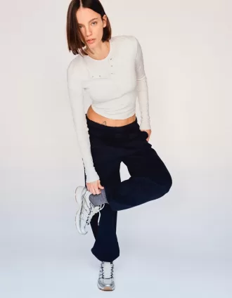 T-shirt serafino a maniche lunghe