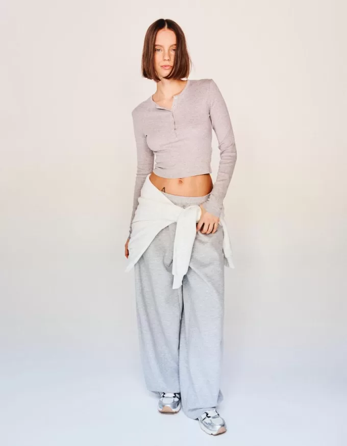 T-shirt serafino a maniche lunghe