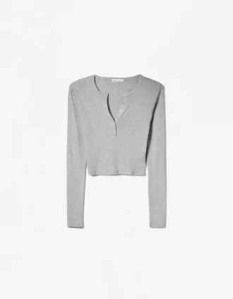 T-shirt serafino a maniche lunghe