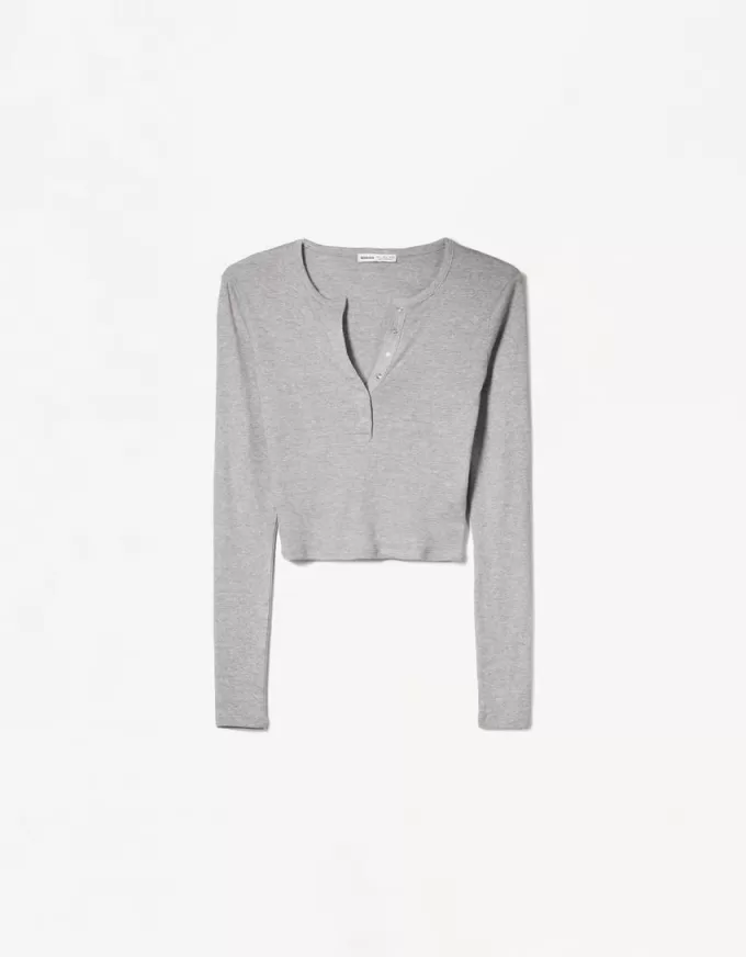 T-shirt serafino a maniche lunghe