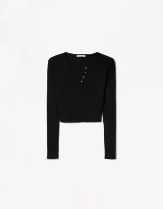 T-shirt serafino a maniche lunghe