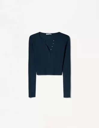 T-shirt serafino a maniche lunghe