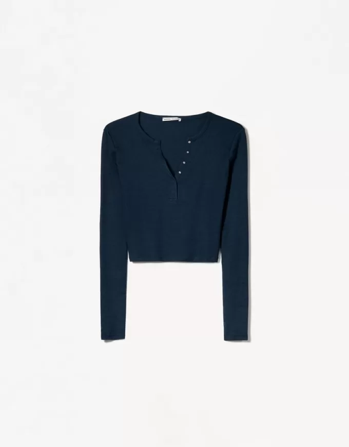 T-shirt serafino a maniche lunghe