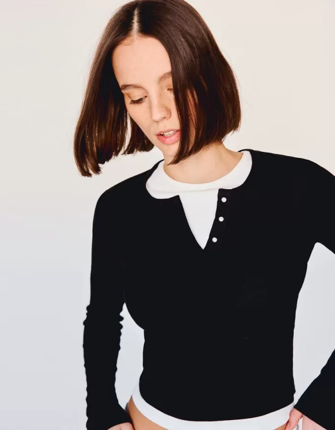 T-shirt serafino a maniche lunghe