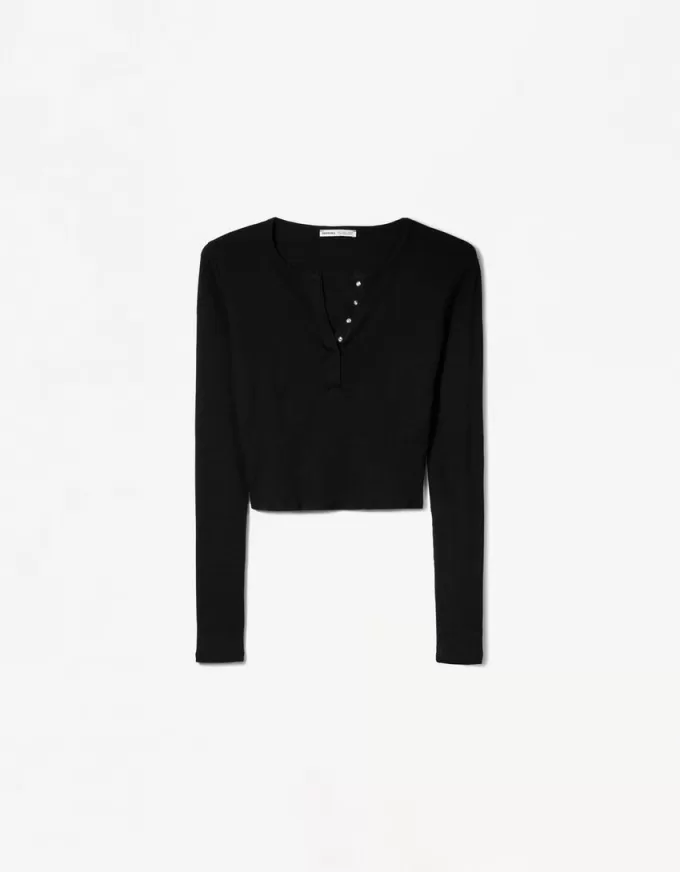 T-shirt serafino a maniche lunghe