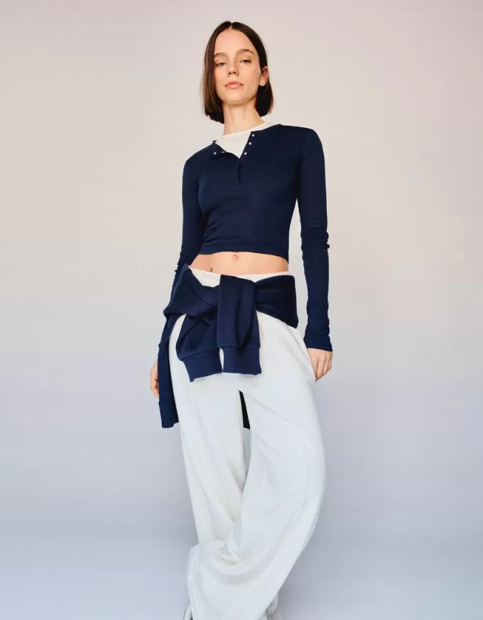 T-shirt serafino a maniche lunghe