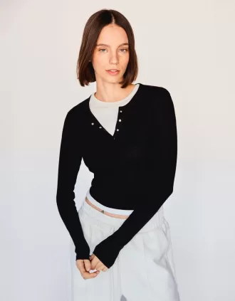 T-shirt serafino a maniche lunghe