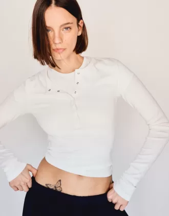 T-shirt serafino a maniche lunghe