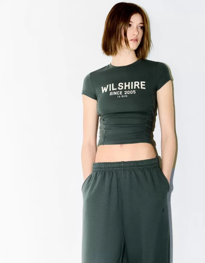 T-shirt stampata a maniche corte con arricciatura