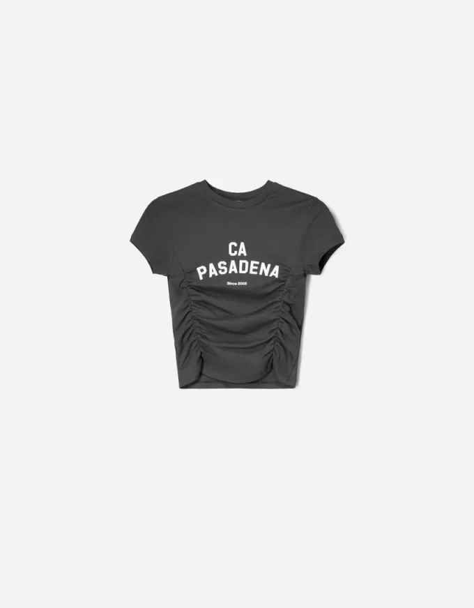 T-shirt stampata a maniche corte con arricciatura