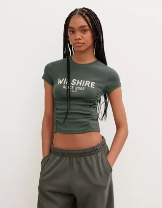 T-shirt stampata a maniche corte con arricciatura