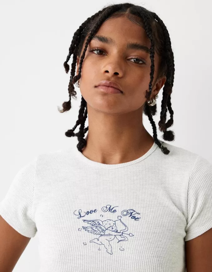 T-shirt stampata a maniche corte in maglia waffle