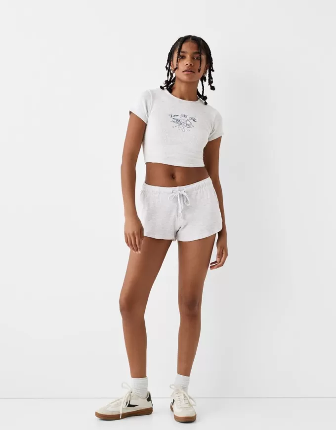 T-shirt stampata a maniche corte in maglia waffle