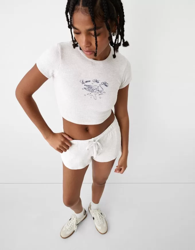 T-shirt stampata a maniche corte in maglia waffle