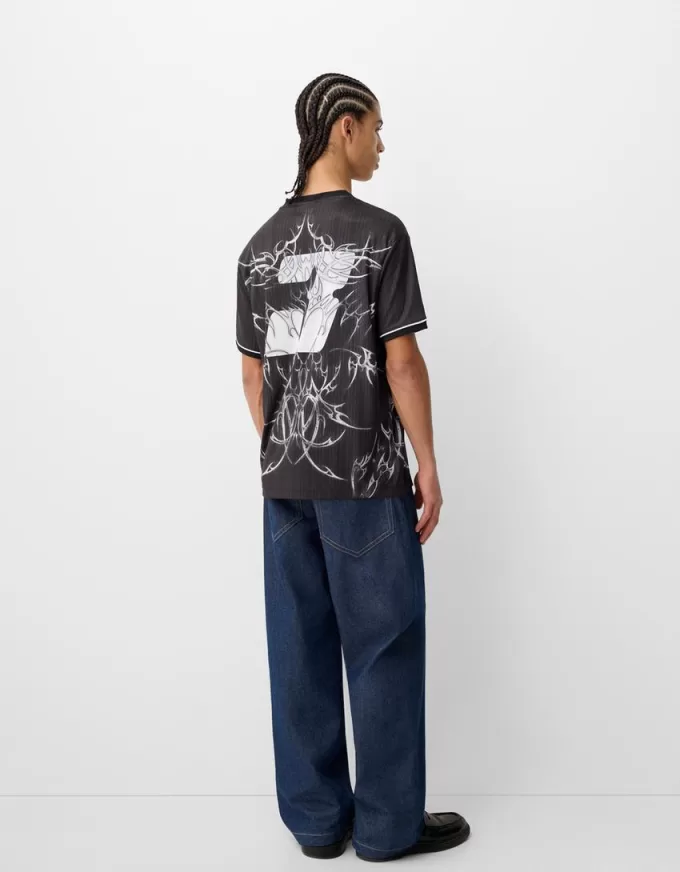 T-shirt stampata in rete a maniche corte