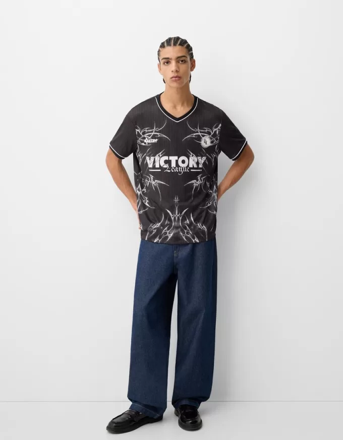 T-shirt stampata in rete a maniche corte