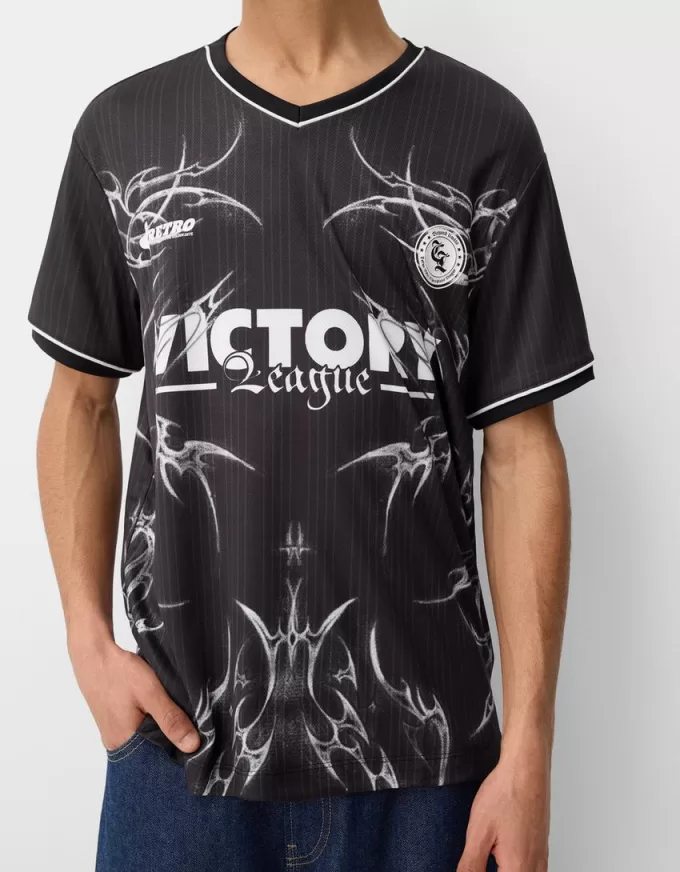 T-shirt stampata in rete a maniche corte