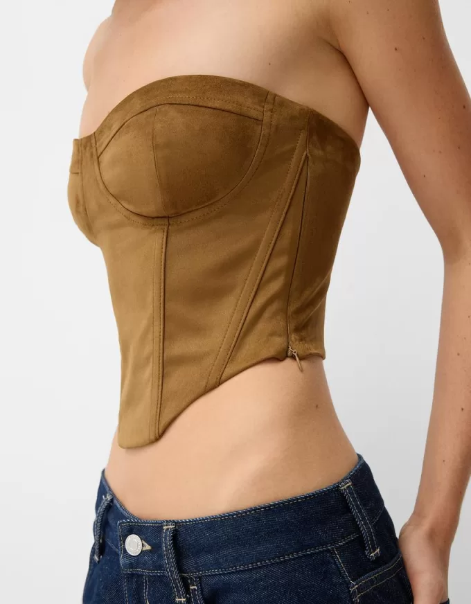 Top a fascia in finta pelle scamosciata